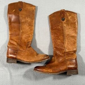 Frye Melissa Button Cognac Leather Riding Women's Western Boots 7B